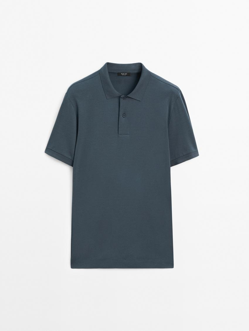 Massimo Dutti Поло из хлопкового трикотажа с короткими рукавами, синий