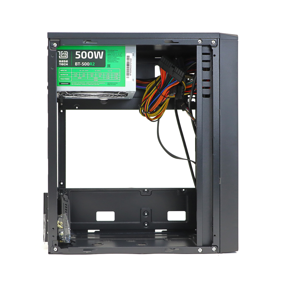 Корпус BaseTech M3404, БП:500W, mATX, чёрный, 2xUSB2, 1xUSB3 (BT-M3404-500W-B)