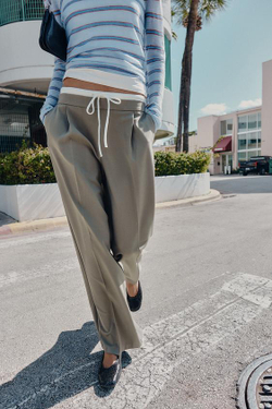 ZARA БРЮКИ С ШИРОКИМИ ШТАНИНАМИ И ДВОЙНЫМ ПОЯСОМ, ХАКИ