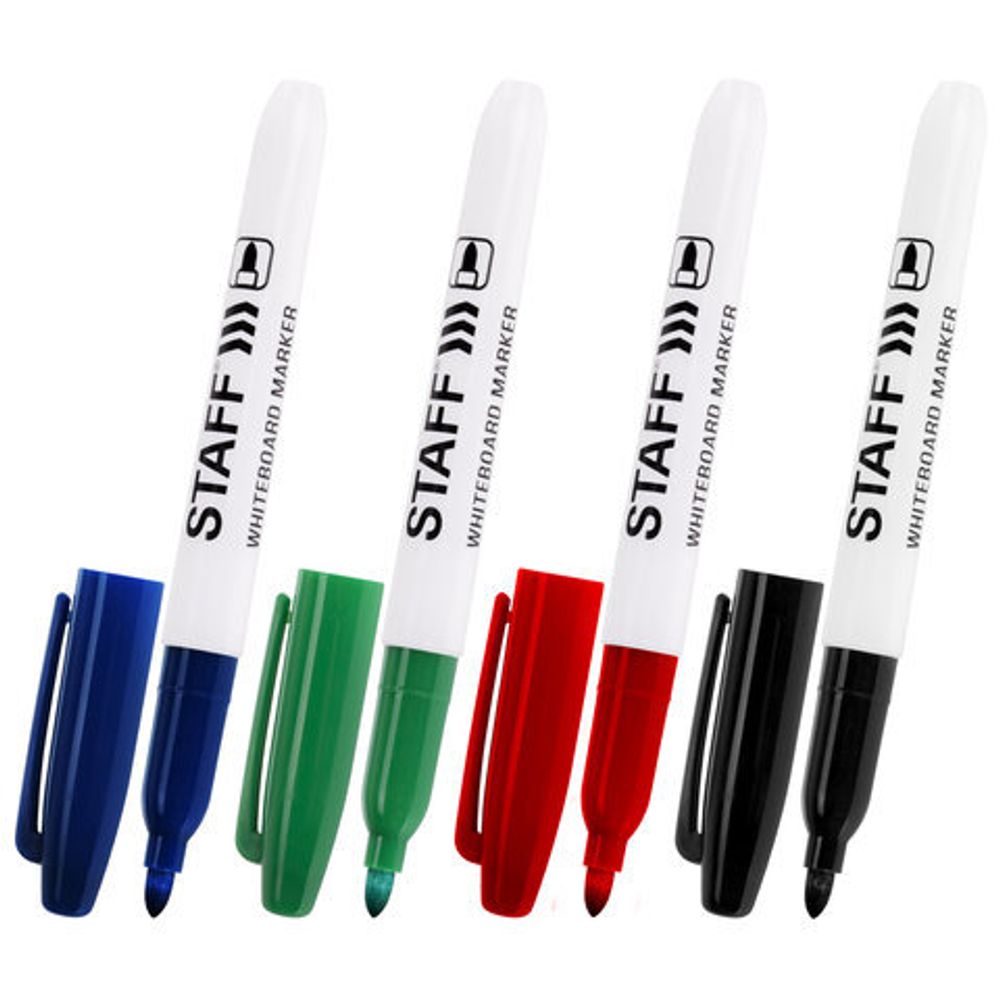 Маркеры стираемые для белой доски НАБОР 4 ЦВЕТА, STAFF EVERYDAY, 2,5 мм, тонкий корпус, 151097