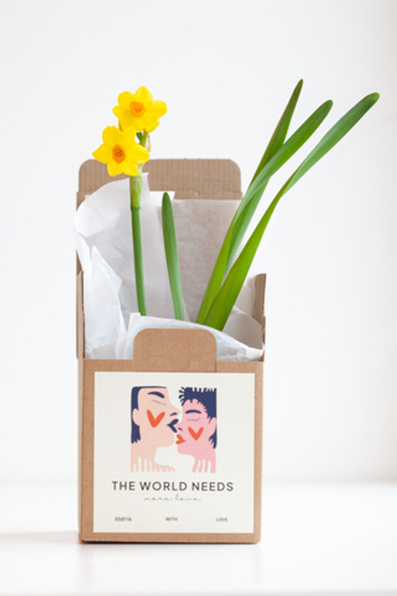 Цветущие растения в подарочной коробочке с валентикой