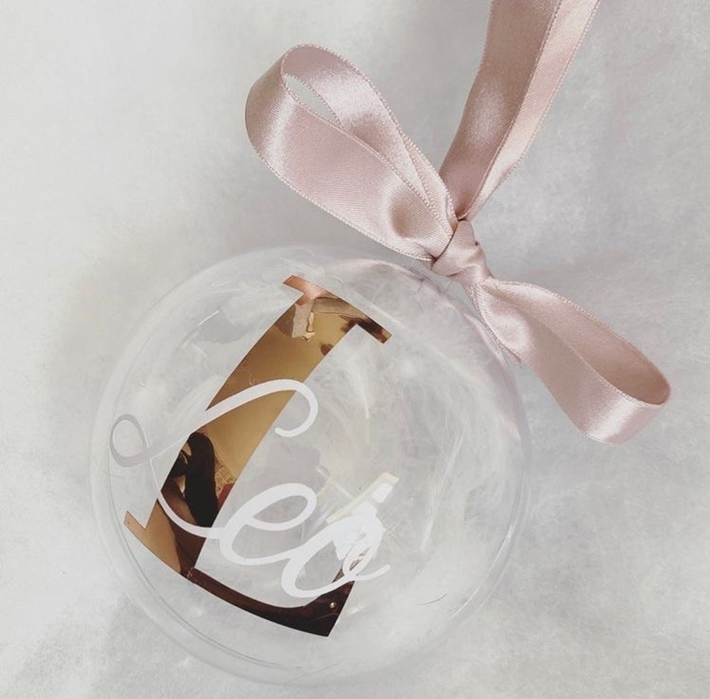 Елочный шар прозрачный с перьями Rose Gold