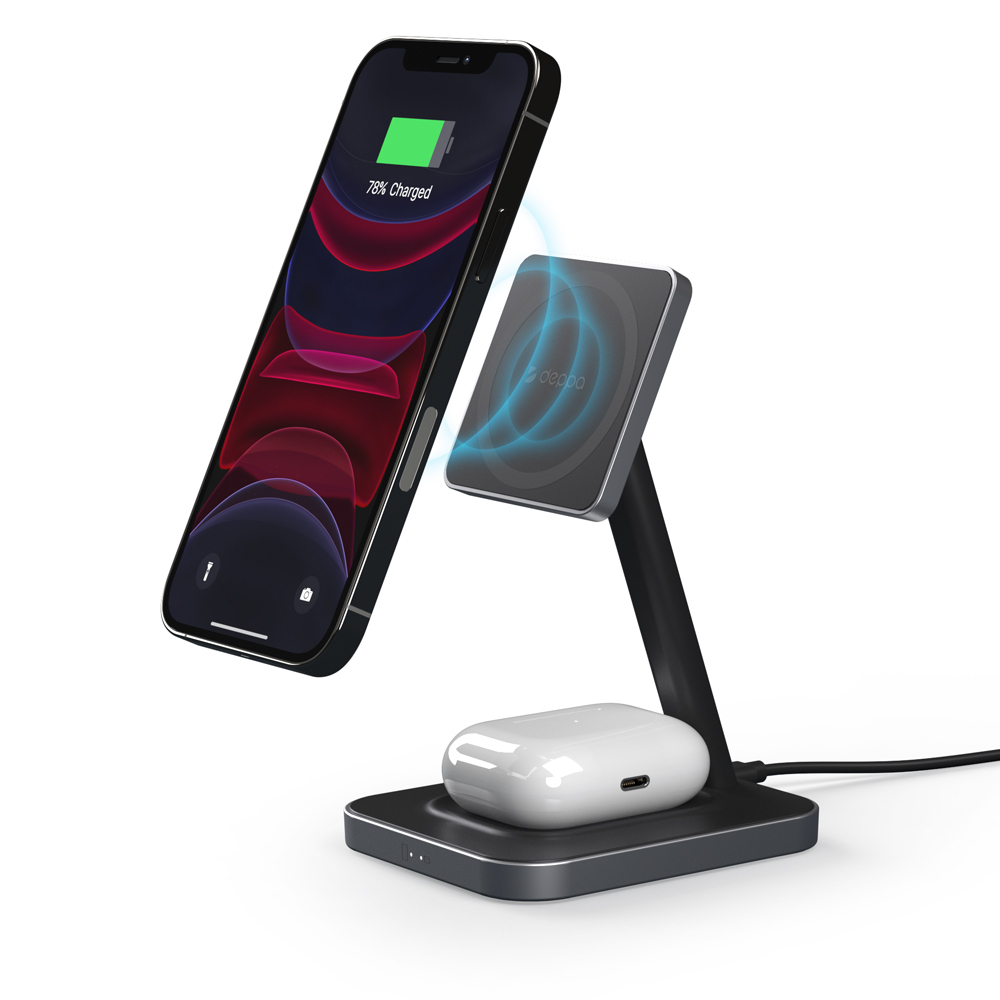 Зарядная станция 2 в 1 MageSafe Stand: iPhone, Airpods, 20 Вт, черная