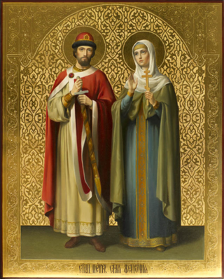 Святые Петр и Феврония Муромские деревянная икона на левкасе