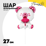 Шар Фольгированный Мишка белый с цветами (Белый)