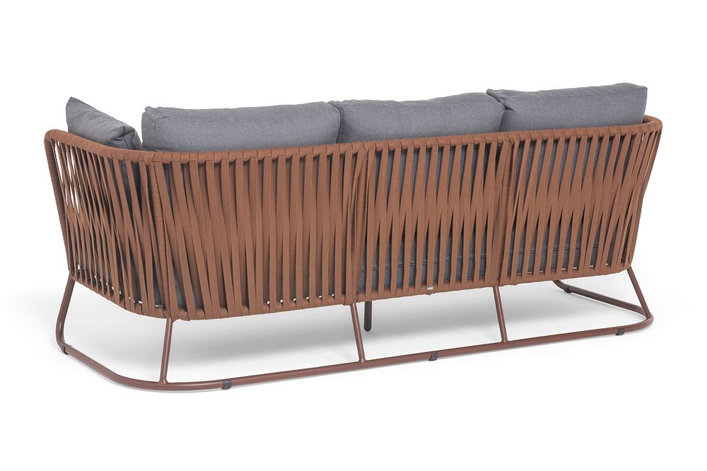 "Багамы" диван 3-местный плетеный из роупа, каркас алюминий коричневый (RAL8016) муар, роуп BZ23-ED31, ткань темно-серая 027