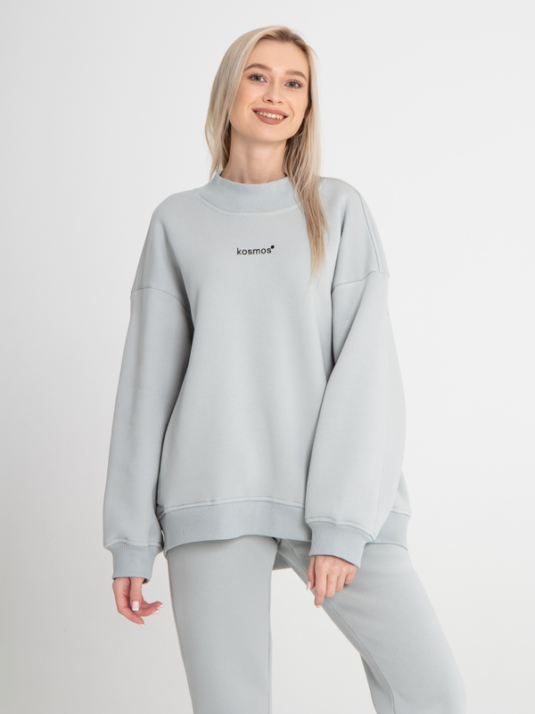 Свитшот женский оверсайз с начесом светло серый