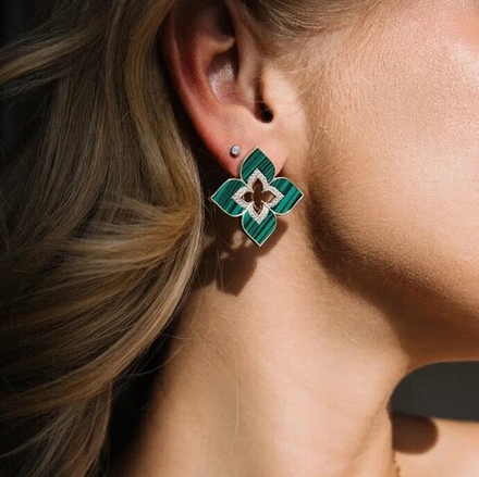 Серьги "TRUE FLOWERS" с малахитом в золочении
