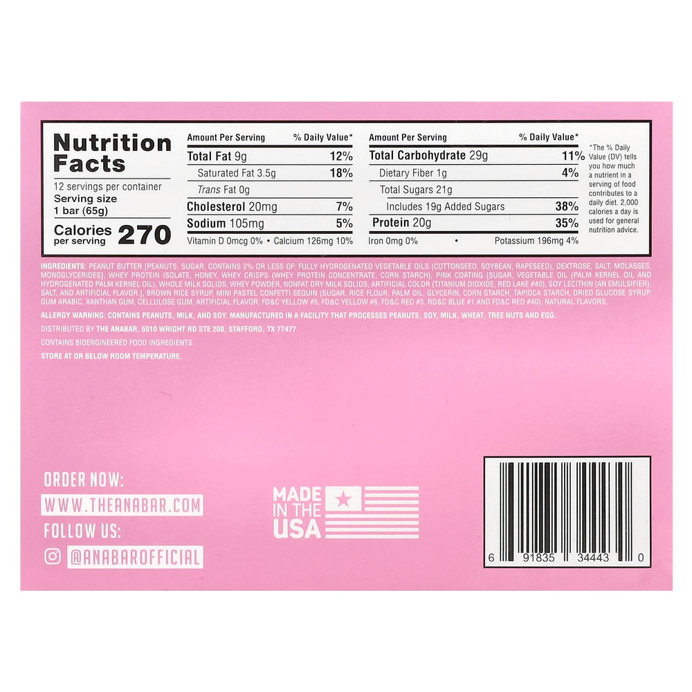 The Anabar, The Protein-Packed Candy Bar®, кекс с глазурью из клубники, 12 батончиков по 65 г (2,29 унции)