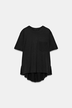 ZARA ФУТБОЛКА INTERLOCK С КАРМАНОМ, ТЕМНЫЙ АНТРАЦИТ