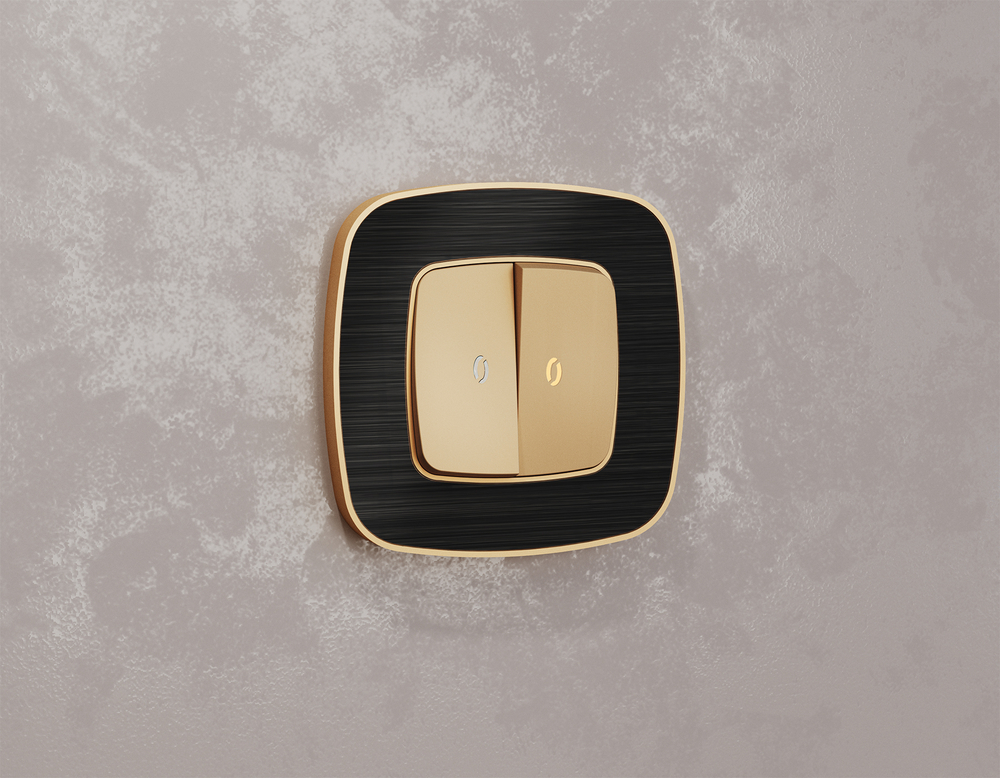 MO604050 Комплект механизма 2-кл выключателя с самовозвратом с подсветкой 3200K OMEGA Шампань QUANT (OP6040, VM129, G11Y)