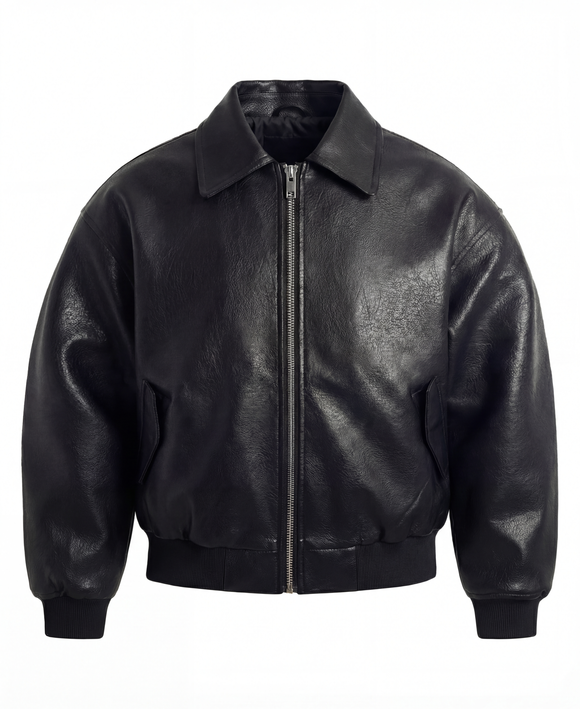Кожаный Бомбер в черном цвете