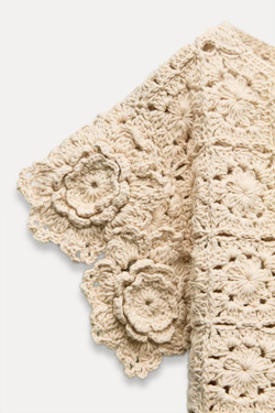 ZARA ТОП ИЗ КРУЖЕВА КРОШЕ С ЦВЕТОЧНЫМ УЗОРОМ, ЭКРЮ