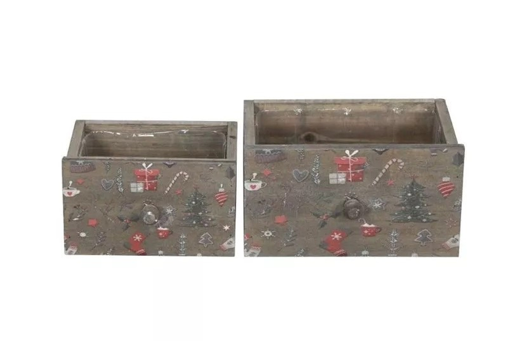 Набор из 2-х ящиков "Рождество" 16,5x16,5x10см/21x19x11,5см Дерево