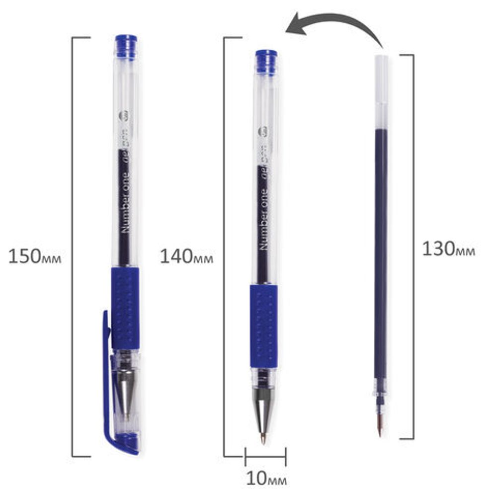 Ручка гелевая с грипом BRAUBERG "Number One", СИНЯЯ, узел 0,5 мм, линия письма 0,35 мм, 141193