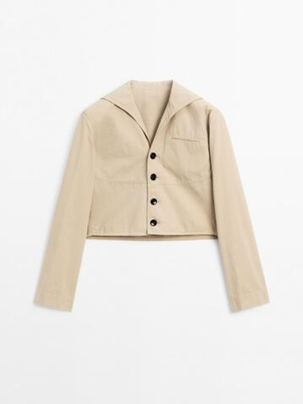 Massimo Dutti Короткая куртка из хлопка с отложным воротником, песочный