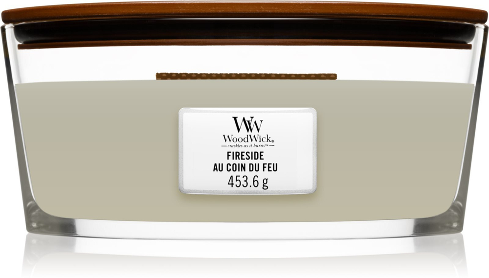 Woodwick Fireplace Fireside - ароматическая свеча с деревянным фитилем (хитвик) (подарочная коробка) /   453  g  / GTIN 5038581123783