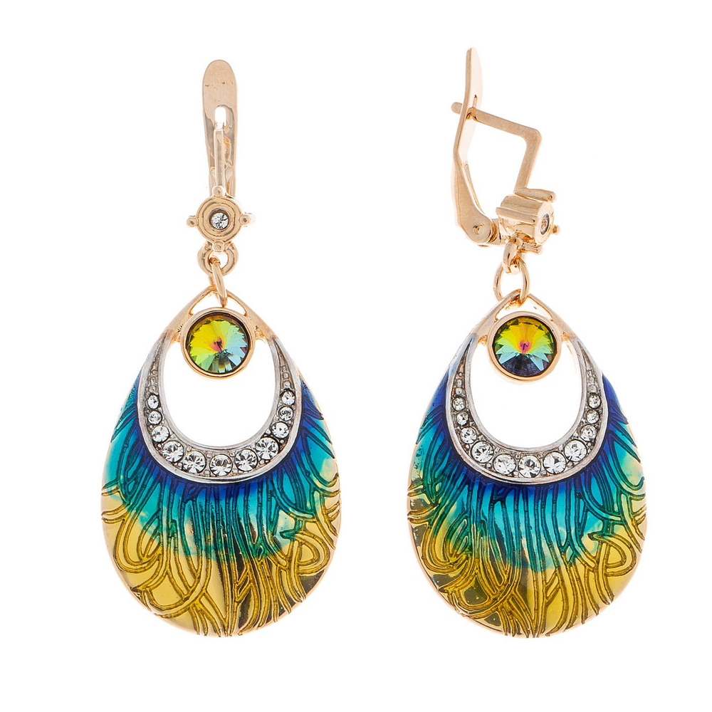 "Кайра"  серьги в золотом покрытии из коллекции "Жар-птица" от Jenavi  с английским замком