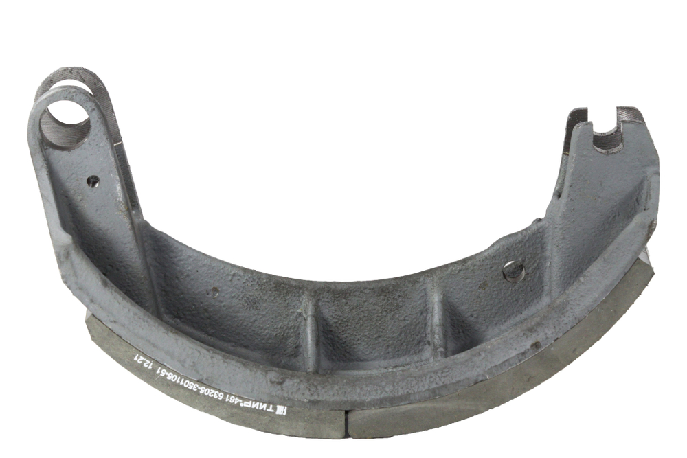 Колодка барабанного тормоза а/м КАМАЗ 53229, 65115 ЛИТАЯ ОРИГИНАЛ (каркас конвейер, накладка; длинная + короткая ТИИР/ Накладка с повышенными эксплуат. характ.) (1шт.) ЗМД