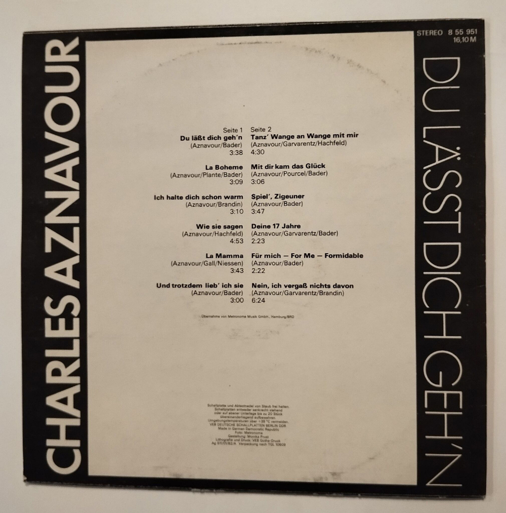 Винтажная виниловая пластинка LP Charles Aznavour Du Lasst Dich Gehn (ГДР 1983)