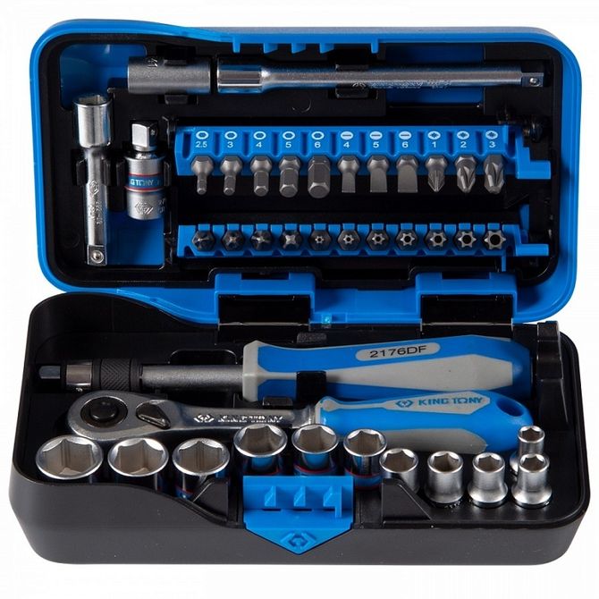 KING TONY (2539MR-AM) Набор торцевых головок с принадлежностями серии "ATOM", 1/4", шестигранные, 5-14 мм, 39 предметов