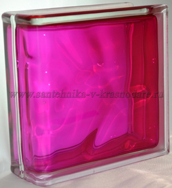 Торцевой стеклоблок малиновый окрашенный изнутри Vitrablok 19x19x8
