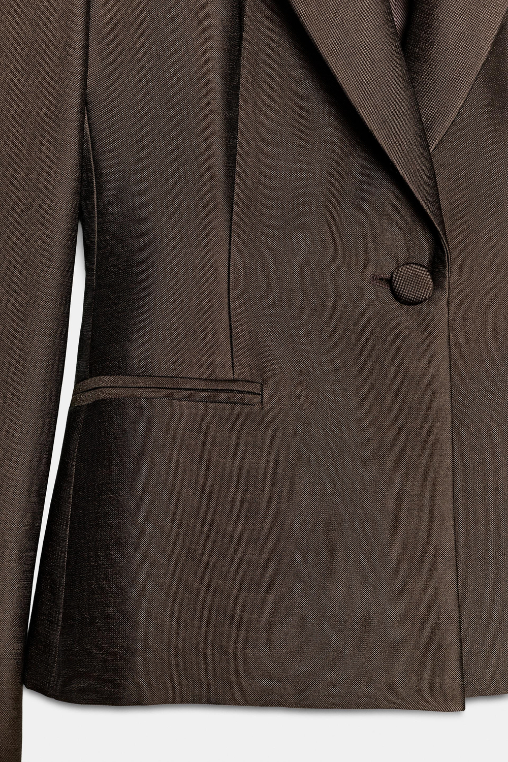 ZARA АТЛАСНЫЙ ПРИТАЛЕННЫЙ БЛЕЙЗЕР, КОРИЧНЕВЫЙ