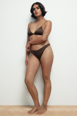 ZARA ТРЕУГОЛЬНЫЙ ШЕЛКОВЫЙ БРАЛЕТТ, КОРИЧНЕВЫЙ