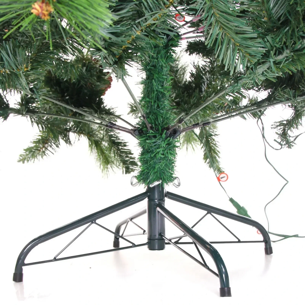 Елка светодиодная «Лесная метель» 150 см, ПВХ+леска (шишки и напыление), 407 веток, 140 ламп LED, Теплый белый