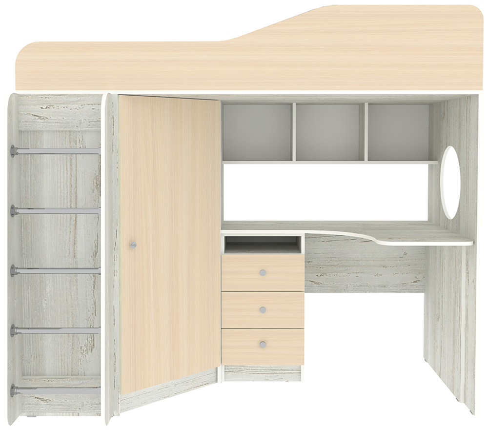 Кровать-чердак КарИВи Кадет 1 с металлической лестницей Винтерберг  Дуб Молочный