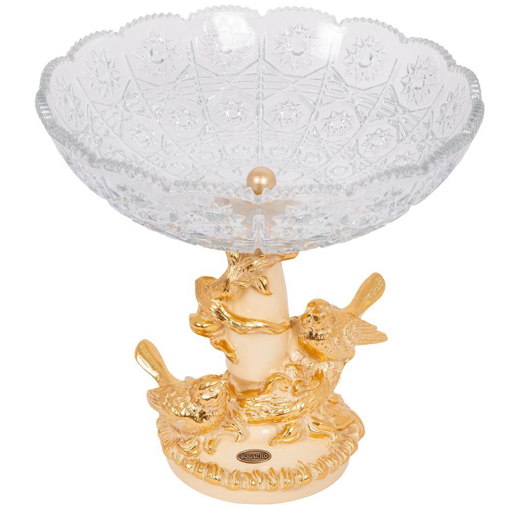 Фруктовница-конфетница Мелодия любви со стеклянной чашей 7373 Айвори
