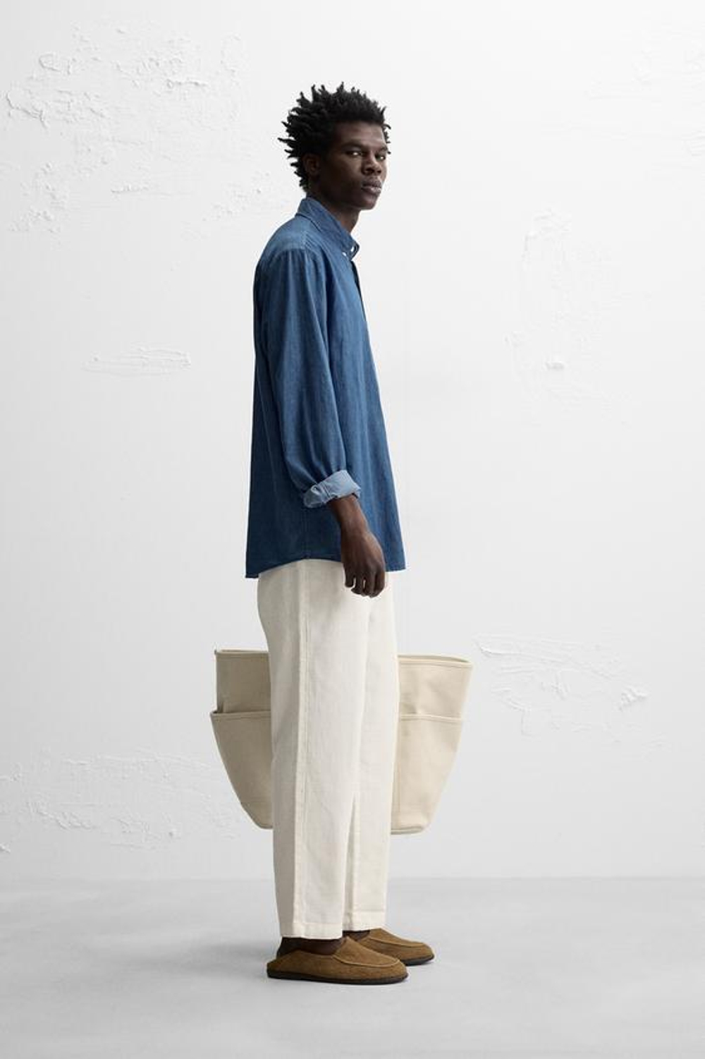 ZARA БРЮКИ RELAXED FIT ИЗ РЕЛЬЕФНОЙ ТКАНИ, ЖЕЛТОВАТО-БЕЛЫЙ