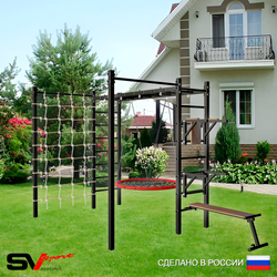 Уличная шведская стенка Sv Sport рукоход с комплектом турник прямой 2шт У5536 (Брусья/Стойка/Скамья/Гнездо 80см/Сетка)