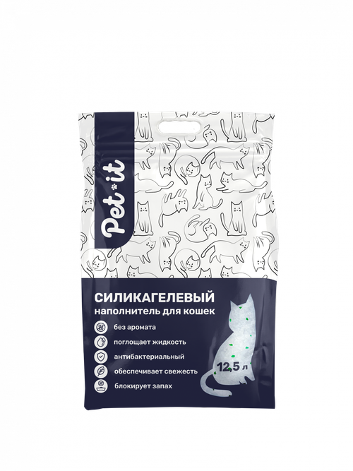 Pet-it силикагелевый наполнитель для кошек Crystal Green, без аромата, 12.5 л