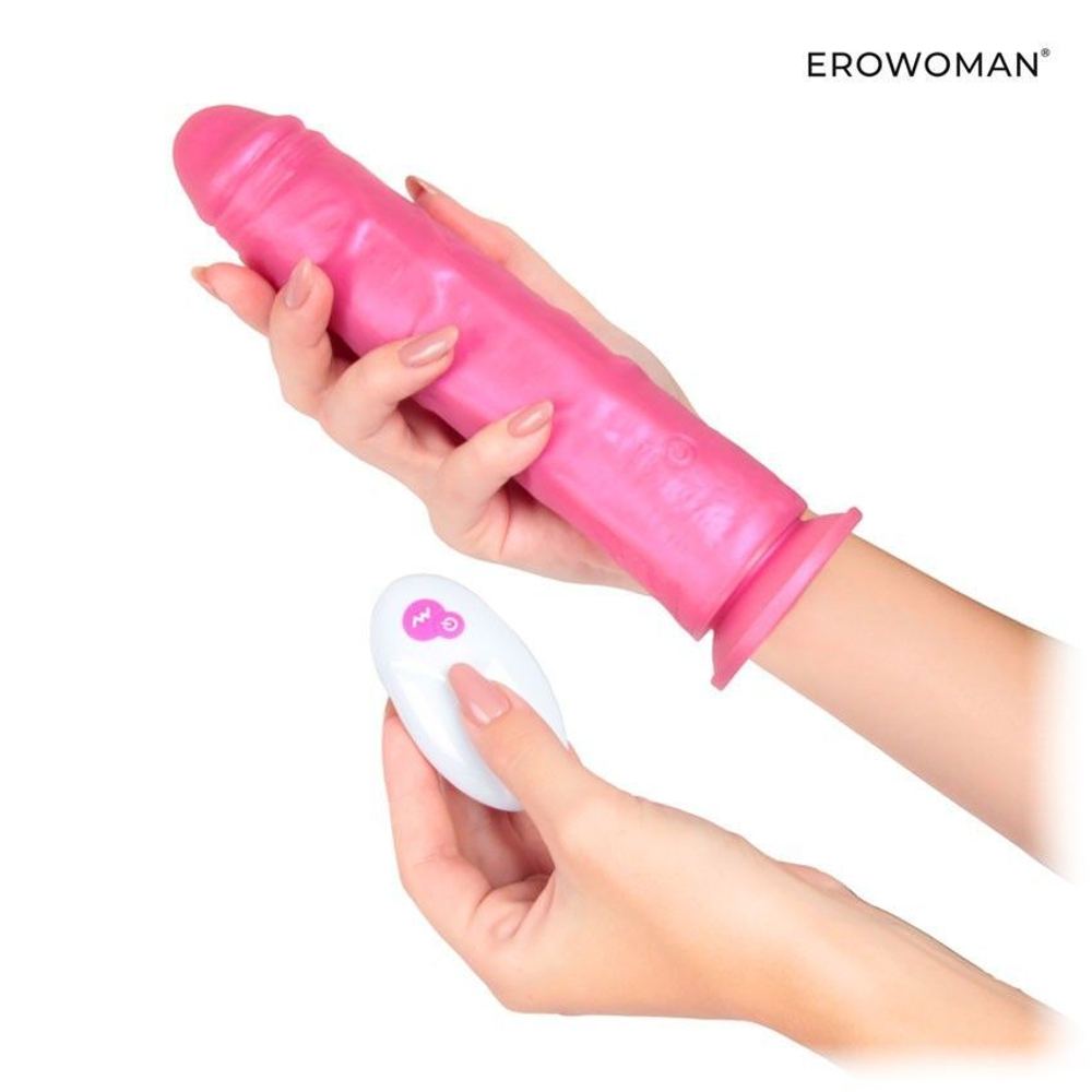 Розовый вибратор-реалистик с пультом ДУ - 22 см. (Цвет: розовый)