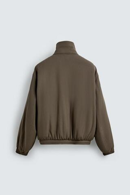 ZARA СТЕГАНАЯ КУРТКА ИЗ 100% ШЕРСТИ, СЕРО-КОРИЧНЕВЫЙ