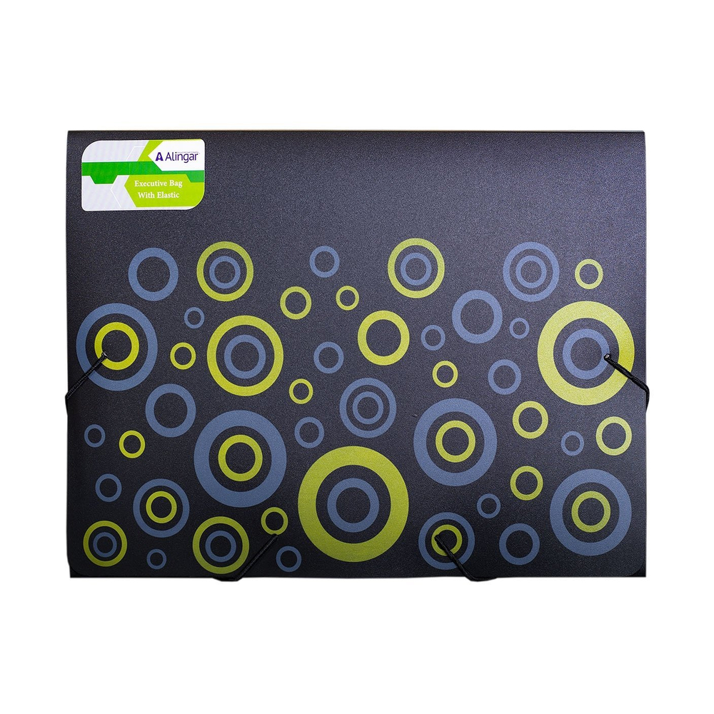 Папка на резинке Alingar, A4, 240х330х33 мм, 600 мкм, черная, матов. с цветным рисунком, "Black C"