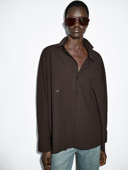 Massimo Dutti Рубашка из поплина асимметричного кроя с пуговицами, коричневый