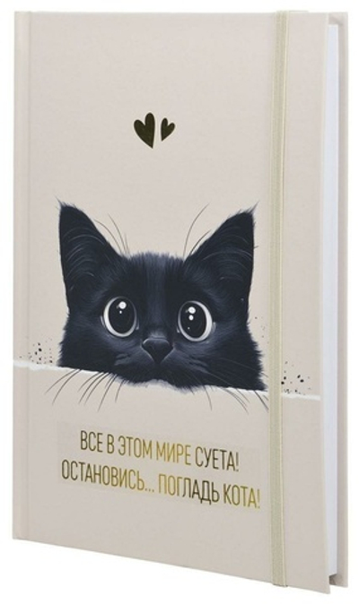 Ежедневник А5 128л. лин. недат. "Погладь кота" дизайн тв.облистер 7БЦ, мат.лам., фольга, застежка на рез