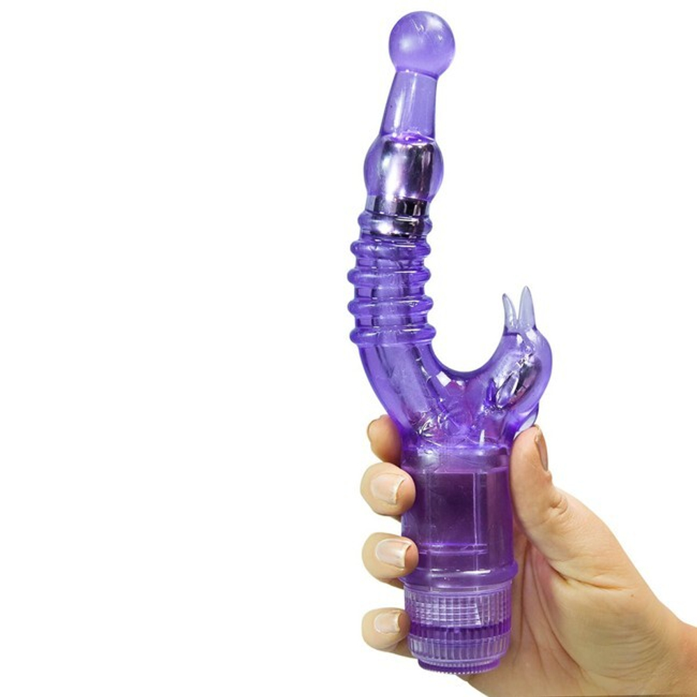 Рельефный G-стимулятор с многоскоростной вибрацией Crystal Naughty Dolphin (Цвет: фиолетовый)