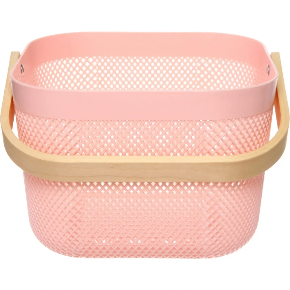 Корзина для хранения с деревянной ручкой «ФАРГО», цвет светло-розовый, 24*23,5*18см