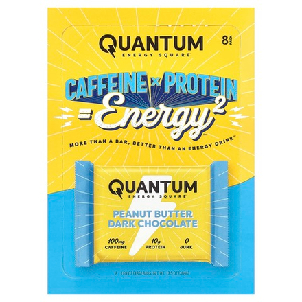 Quantum Energy Square, тёмный шоколад с арахисовой пастой, 8 энергетических батончиков по 48 г (1,69 унции)