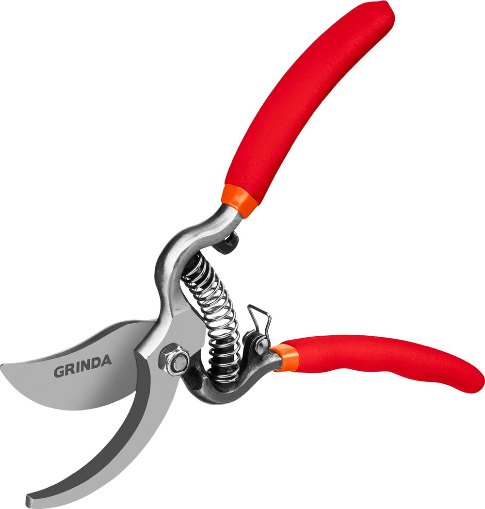 GRINDA G-5, 210 мм, высокоуглеродистая сталь, цельнокованый, эргономичные рукоятки, покрытие ПВХ, плоскостной секатор (423105)