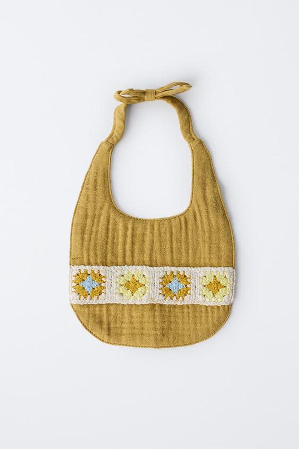 ZARA НАГРУДНИК ИЗ КРУЖЕВА КРОШЕ С РЕЛЬЕФНЫМ УЗОРОМ, ГОРЧИЧНЫЙ