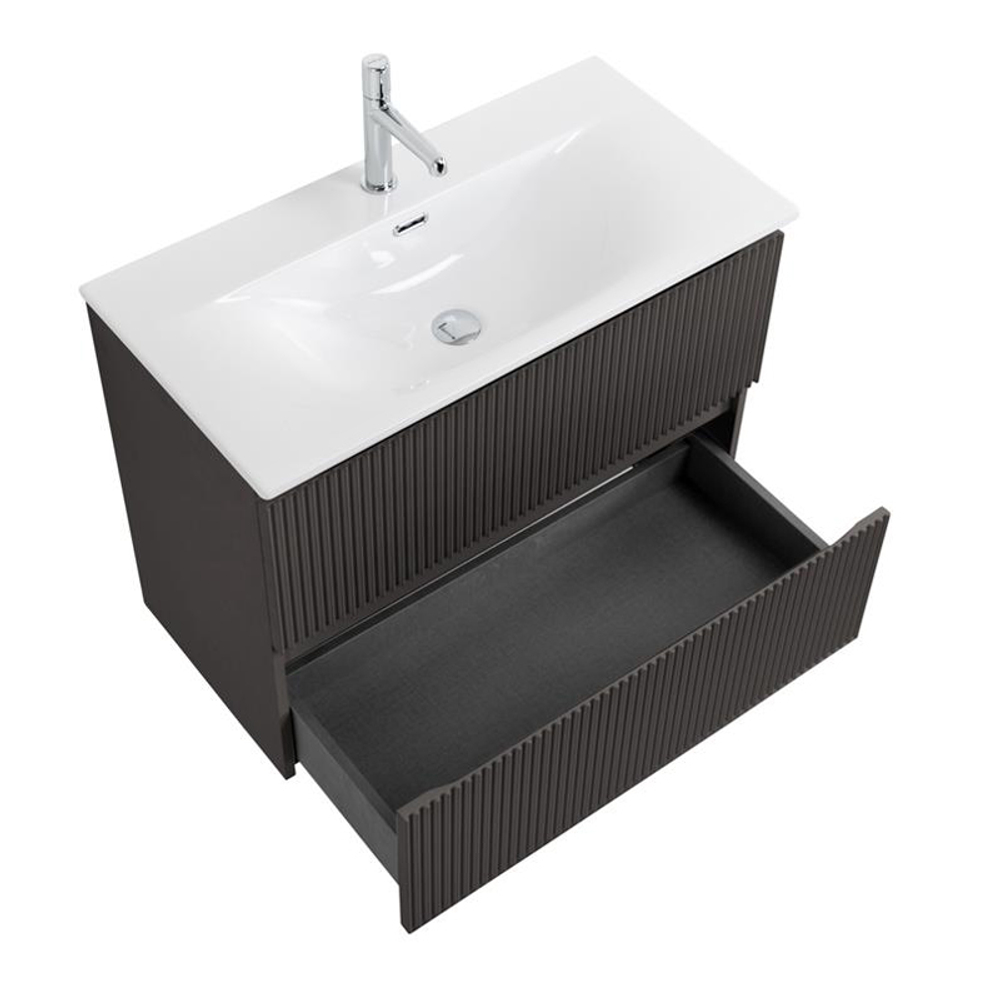 Тумба с раковиной подвесная BelBagno UNO-MINI-800-2C-SO-GSO Темно-Серый матовый, раковина белая BB-8099-3-80