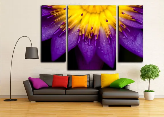 Модульная картина "Желто-фиолетовый цветок"