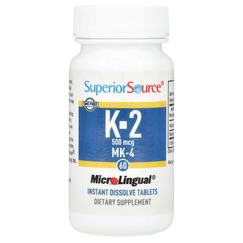 Superior Source, витамин K-2, 500 мкг, 60 быстрорастворимых таблеток MicroLingual