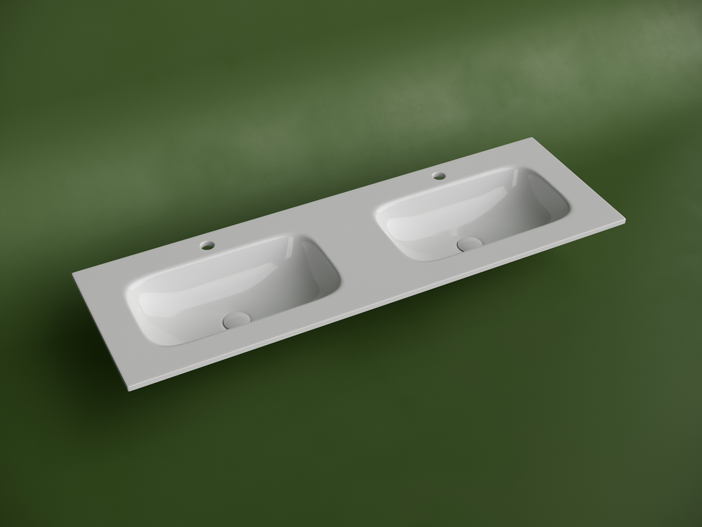 Раковина накладная мебельная CERAMICANOVA Grace прямоугольная 1410x457x137 с двумя чашами и отверстиями под смеситель цвет белый CN7022