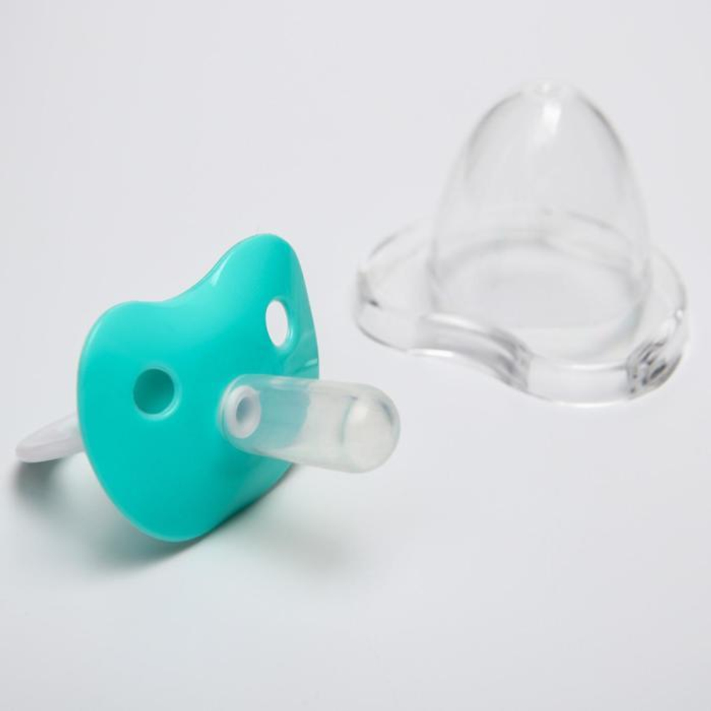 2300143 Пустышка силиконовая анатомическая с колпачком, от 0 мес., цвет бирюзовый