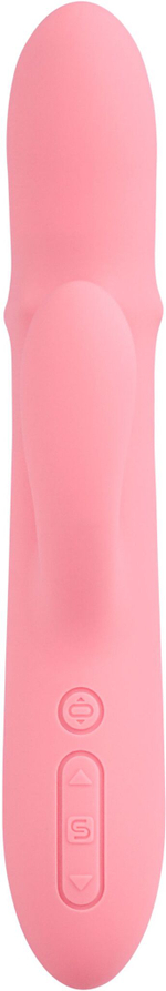 Розовый интерактивный вибратор-кролик Mora Neo с кольцом из бусин - 19,5 см.